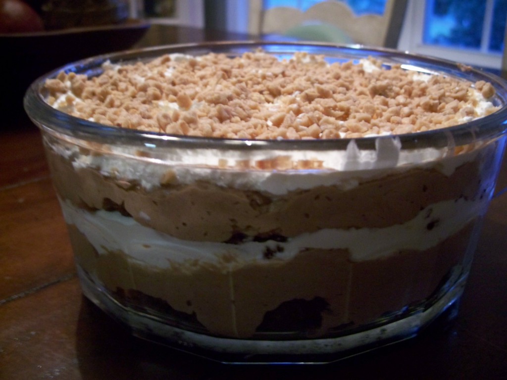 I normally use a traditional trifle dish, but this one was going to an office function where there was limited refrigerator space.