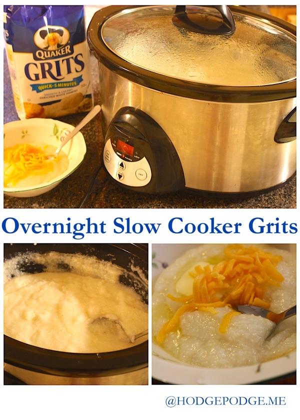Overnight slow cooker grits are a bowl full of comfort on a cool morning. A delicious highlight for brunch. Simple and easy to tuck in the slow cooker.
