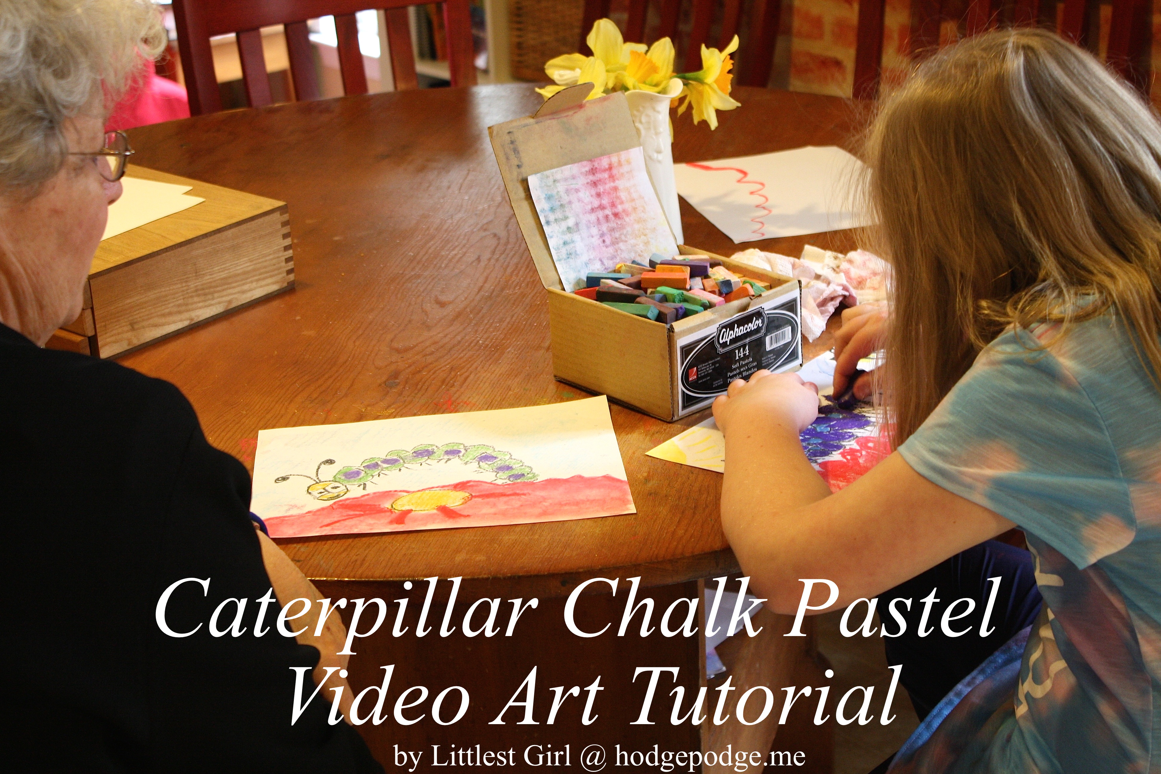 Caterpillar Chalk Art - Littlest Girl teaching Nana hodgepodge.me
