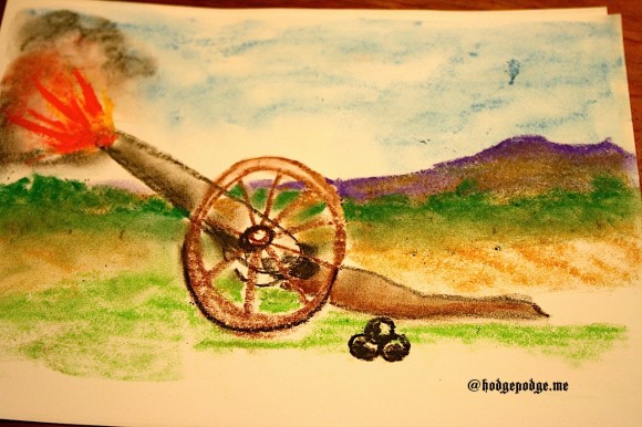 Civil war cannon firing with mountains in background hodgepodge.me