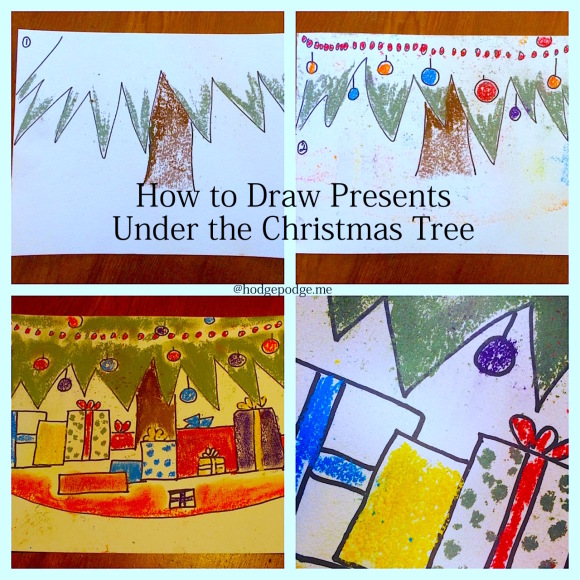 Step by Step How to Draw Presents Under Christmas Tree