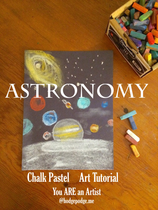 We have been learning so much about our solar system from Apologia's Exploring Creation with Astronomy elementary textbook. So, it is time to incorporate some space art! An astronomy chalk pastel art tutorial in the style of the cover of the book.