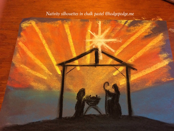 Nativity scene with Baby Jesus in chalk pastels