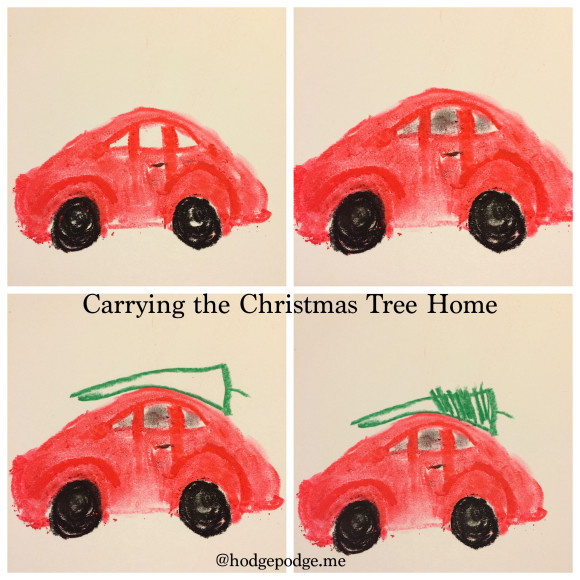 VW Bug Carrying Christmas Tree Chalk Art